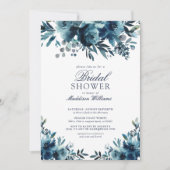 Invitation Blue Navy Fleurs bleues Fête des mariées rustique (Devant)