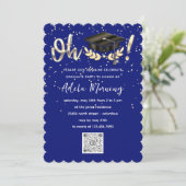 Invitation Blue Navy Golden Confetti Graduate Party QR Code (Debout devant)