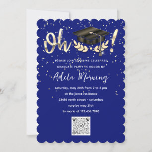 Invitation Blue Navy Golden Confetti Graduate Party QR Code