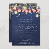 Invitation Blue Navy Rustic Gold Lumières Jar Mariage (Devant / Derrière)