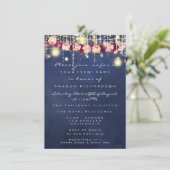 Invitation Blue Navy Rustic Gold Lumières Jar Mariage (Debout devant)