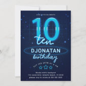 Invitation Blue Neon 10e fête d'anniversaire Faisons de la fo (Devant)