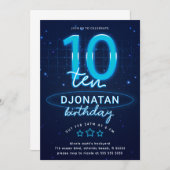 Invitation Blue Neon 10e fête d'anniversaire Faisons de la fo (Devant / Derrière)