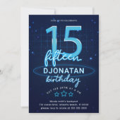 Invitation Blue Neon 15e fête d'anniversaire Faisons de la fo (Devant)