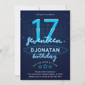 Invitation Blue Neon 17e fête d'anniversaire Faisons de la fo (Devant)