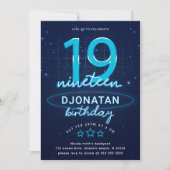 Invitation Blue Neon 19e fête d'anniversaire Faisons de la fo (Devant)
