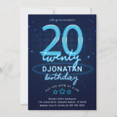 Invitation Blue Neon 20e fête d'anniversaire Llow Crazy (Devant)