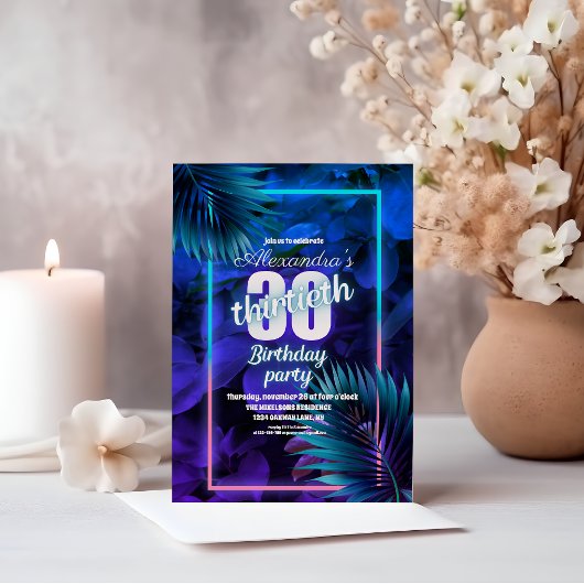 Invitation Blue Neon 30e fête d'anniversaire