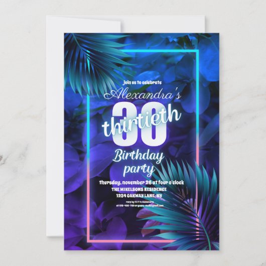 Invitation Blue Neon 30e fête d'anniversaire (Devant)