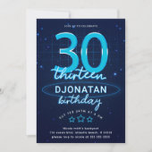 Invitation Blue Neon 30e fête d'anniversaire Llow Crazy (Devant)