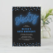Invitation Blue Neon 60e fête d'anniversaire adulte (Debout devant)