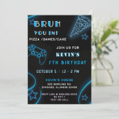 Invitation Blue Neon Glow Pizza Jeux Bruh Anniversaire (Debout devant)