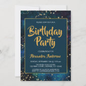 Invitation Blue Night Sky avec Gold Foil Stars Anniversaire (Devant)