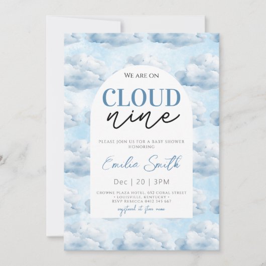 Invitation Blue Nous sommes sur Cloud Nine Baby shower douche (Devant)