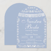 Invitation Blue Nuestra Boda Papel Picado Spanish Wedding (Devant / Derrière)