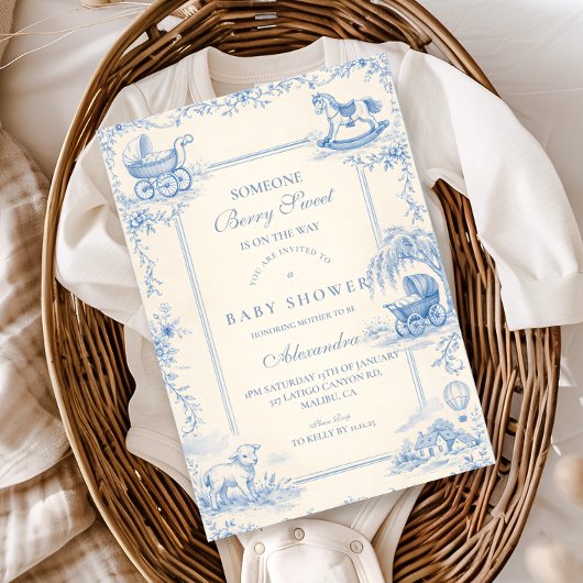 Invitation Blue Nursery Toile Baby Shower