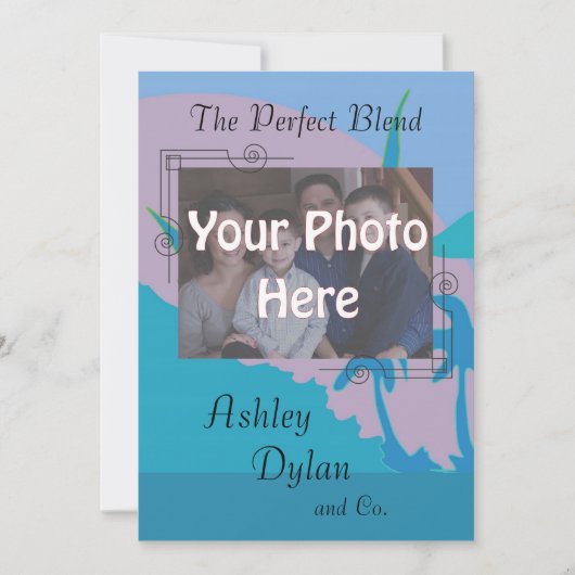 Invitation Blue Ocean Blended Family Photo Mariage (Devant)