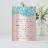 Invitation Blue Ocean Confetti Rose Gold Bridal Sweet 16e (Debout devant)