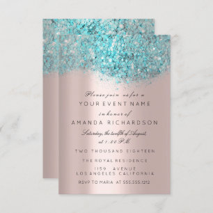 Invitation Blue Ocean Confetti Rose Gold Bridal Sweet 16e