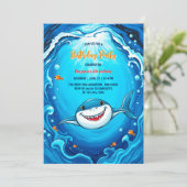 Invitation Blue Ocean Kids Grand requin blanc fête d'annivers (Debout devant)