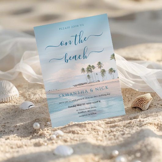 Invitation Blue Ocean Palm Tree Beach Wedding