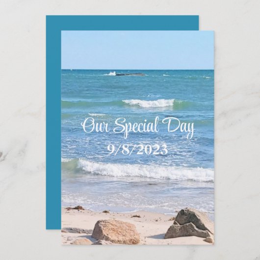 Invitation Blue Ocean Photo Beach Mariage extérieur (Devant / Derrière)