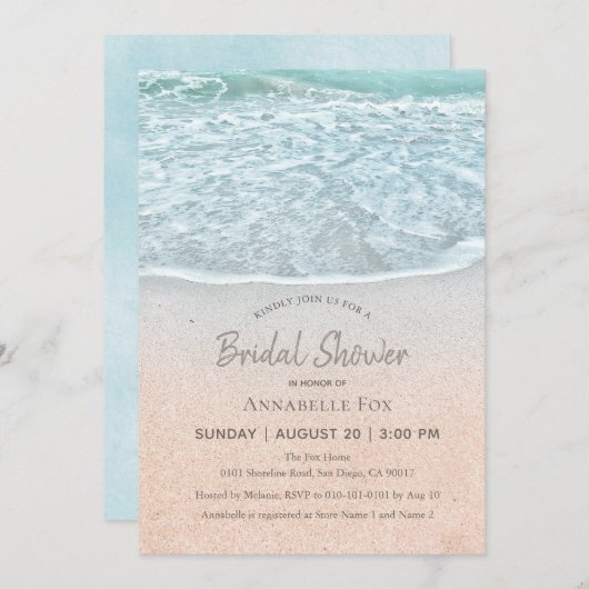 Invitation Blue Ocean & Sandy Beach Fête des mariées (Devant / Derrière)