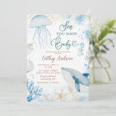 Invitation Blue Ocean Sea You Bientôt Baby shower d'été (Debout devant)