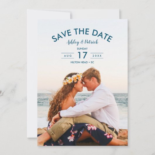 Invitation Blue Ocean Seaside Beach Wedding Enregistrer La Da (Devant)