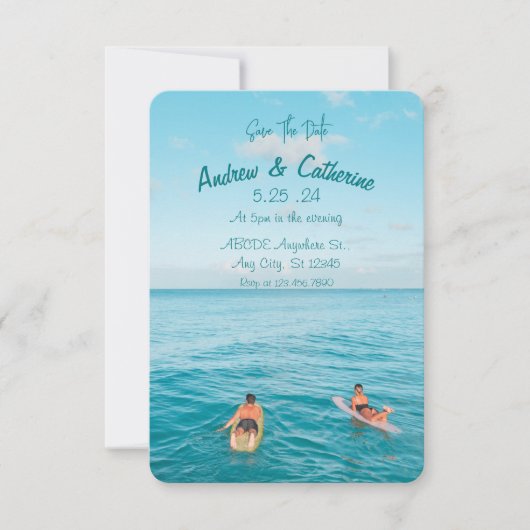 Invitation Blue ocean surfer moderne mariage (Devant)
