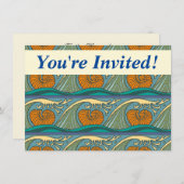 Invitation Blue Ocean Waves Nautilus Seashell Motif Nouveau (Devant / Derrière)