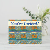 Invitation Blue Ocean Waves Nautilus Seashell Motif Nouveau (Debout devant)