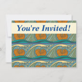 Invitation Blue Ocean Waves Nautilus Seashell Motif Nouveau (Devant)