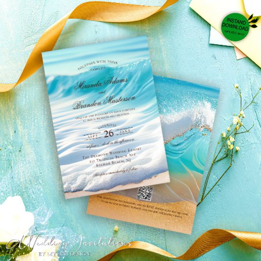 Invitation Blue Ocean Waves Plage tropicale Mariage