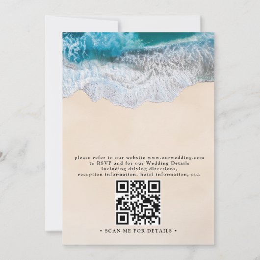 Invitation Blue Ocean Waves Tropical Beach QR Code Wedding (Dos)