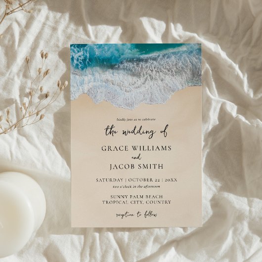 Invitation Blue Ocean Waves Tropical Beach Wedding