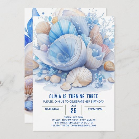 Invitation Blue Oceanic Dreams Boy Anniversaire (Devant / Derrière)