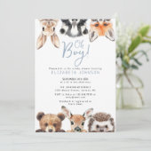 Invitation Blue Oh Boy Forest Baby shower d'animaux de bois (Debout devant)