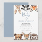 Invitation Blue Oh Boy Forest Baby shower d'animaux de bois (Devant / Derrière)