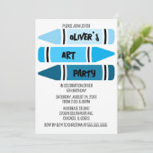 Invitation Blue Ombre Crayons Art Anniversaire Fête Invitatio (Debout devant)