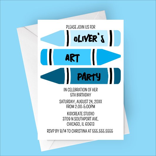 Invitation Blue Ombre Crayons Art Anniversaire Fête Invitatio