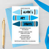 Invitation Blue Ombre Crayons Art Anniversaire Fête Invitatio