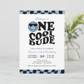 Invitation Blue One Cool Dude Preppy Smile Boy 1er anniversai (Debout devant)