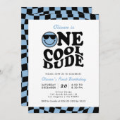 Invitation Blue One Cool Dude Preppy Smile Boy 1er anniversai (Devant / Derrière)