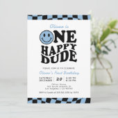 Invitation Blue One Happy Dude Preppy Smile Boy 1er anniversa (Debout devant)