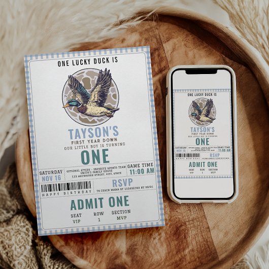 Invitation Blue One Lucky Duck 1st Birthday | Cute Duck