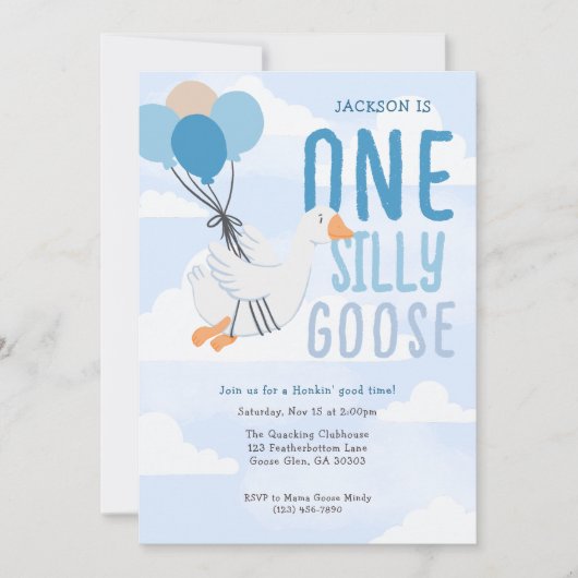 Invitation Blue One Silly Goose 1er anniversaire (Devant)