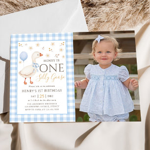Invitation Blue One Silly Goose 1er Anniversaire Photo Invita