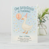 Invitation Blue One Silly Goose 1er Anniversaire Pour Filles (Debout devant)