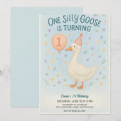 Invitation Blue One Silly Goose 1er Anniversaire Pour Filles (Devant / Derrière)